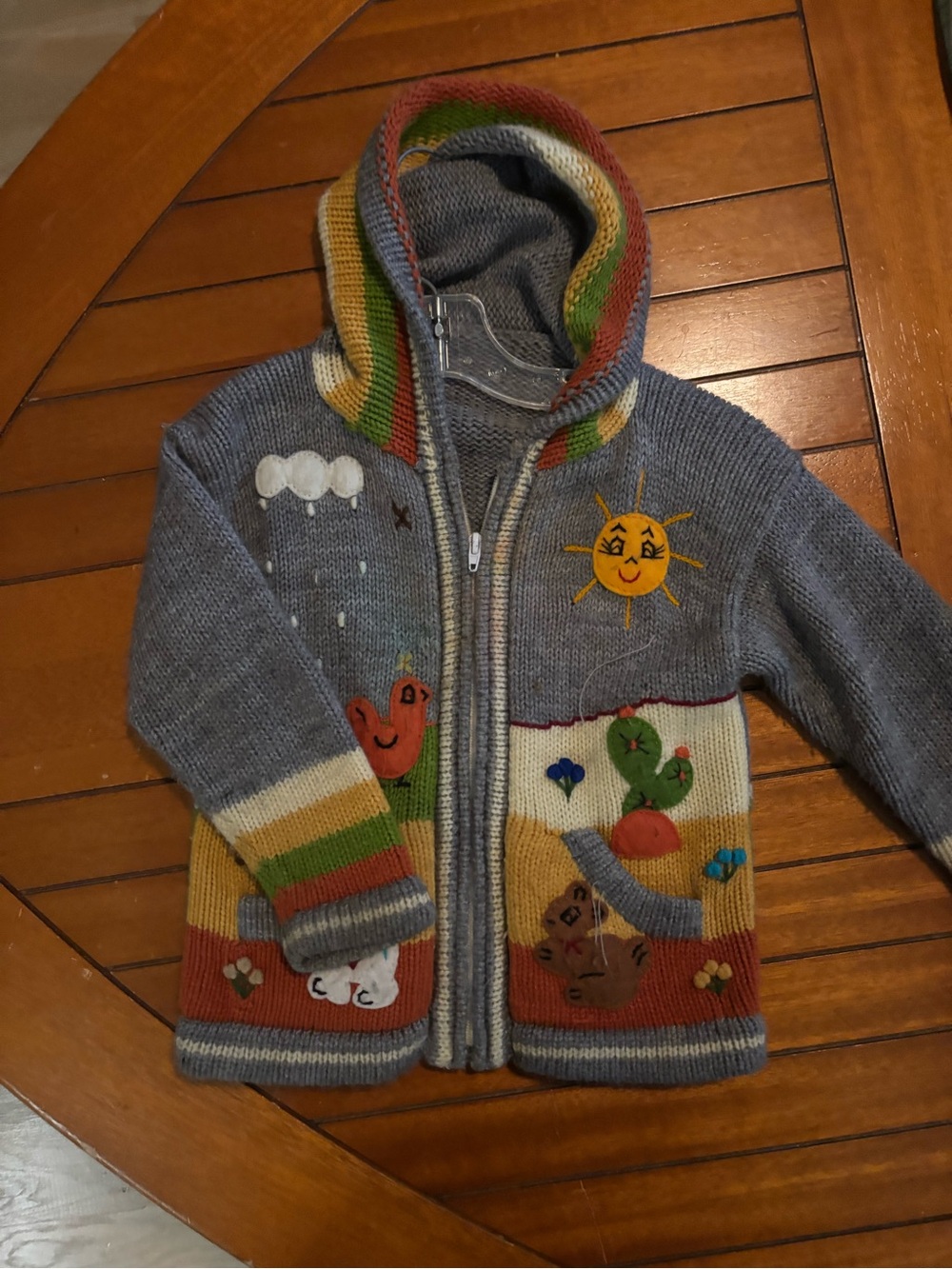 Kids Hooded Zip Sweater - Multicolor Playful Patch Design